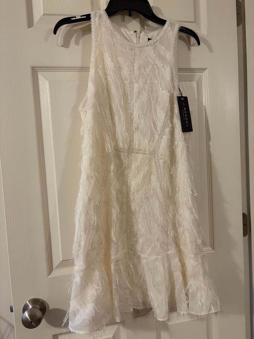 J. Mendel Paris Women's Ivory Fringe and Beaded Mini Dress bridal themed